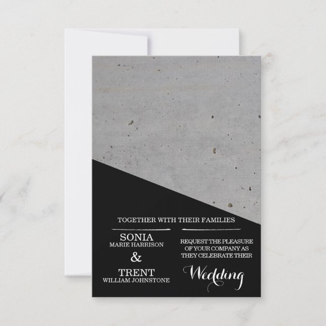 Modern Black and White Concrete Wedding Invitation (Front)