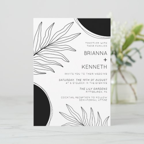 Modern Black and White Contemporary Botanical Boho Invitation