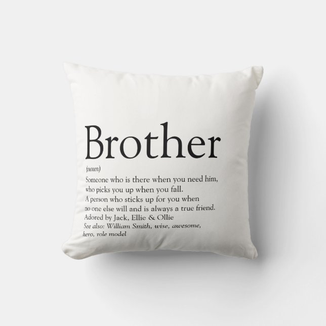 Modern Black and White Cool Brother Definition Throw Pillow (Front)