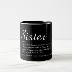 Modern Black and White Cool Fun Sister Definition Two-Tone Coffee Mug