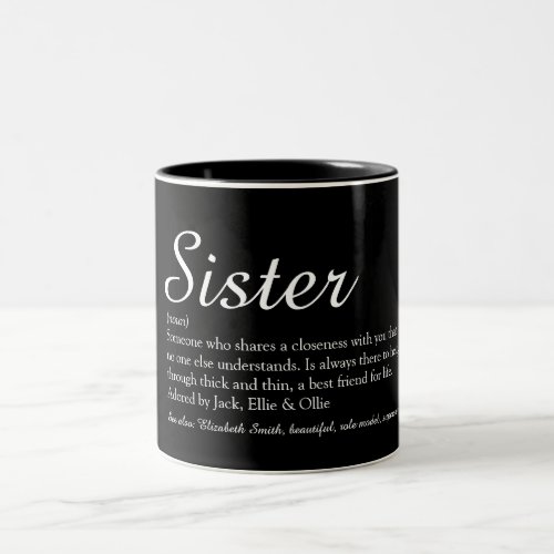 Modern Black and White Cool Fun Sister Definition Two_Tone Coffee Mug