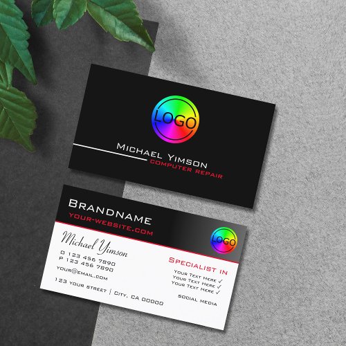 Modern Black and White Cool with Logo Professional Business Card