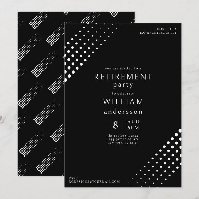 Modern Black and White Corporate Men's Retirement Invitation (Front/Back)