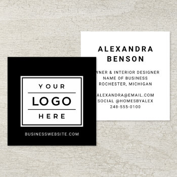 Modern Black And White Custom Business Logo Square Business Card by Plush_Paper at Zazzle