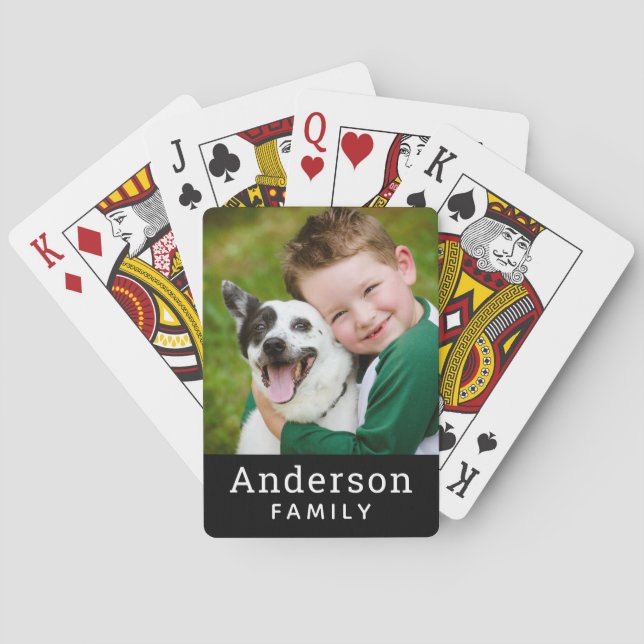 Modern Black and White Custom Family Photo Poker Cards (Back)