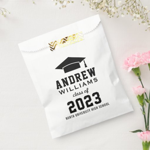 Modern Black And White Custom Graduation Party Favor Bag 