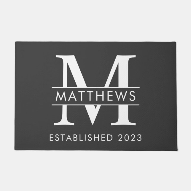 Modern Black and White Custom Monogram  Door Mat (Front)