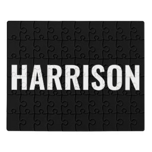 Modern black and white custom name text jigsaw puzzle
