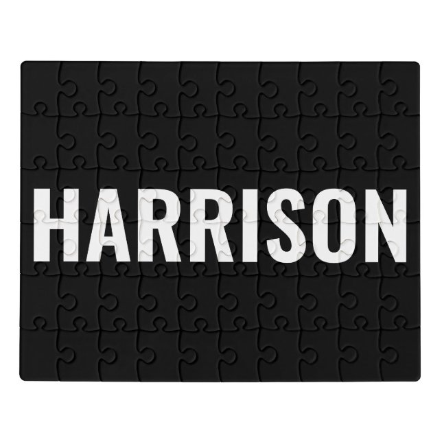 Modern black and white custom name text jigsaw puzzle (Puzzle Horizontal)