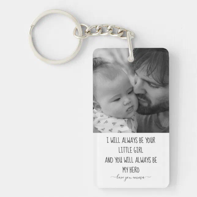 Modern Black And White Custom Photo, Fathers Day Keychain | Zazzle