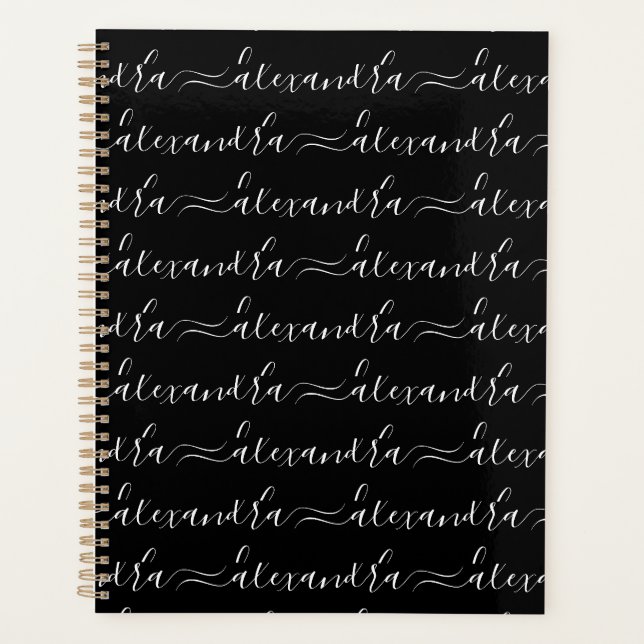 Modern black and white custom script name pattern planner (Front)