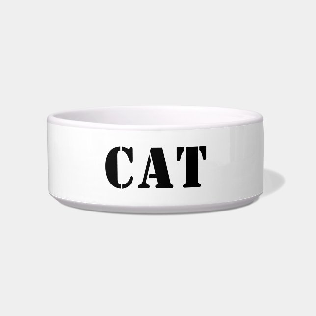 Modern black and white custom text cat bowl (Front)