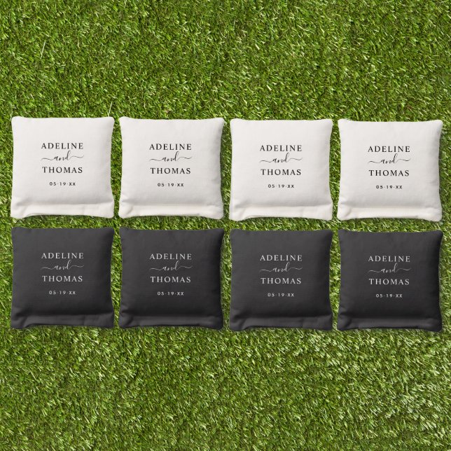 Modern Black and White Custom Wedding Monogram Cornhole Bags (Set)