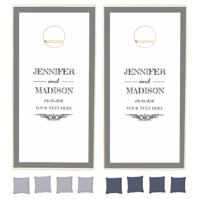 Modern Black and White Custom Wedding Monogram  Cornhole Set (Set)