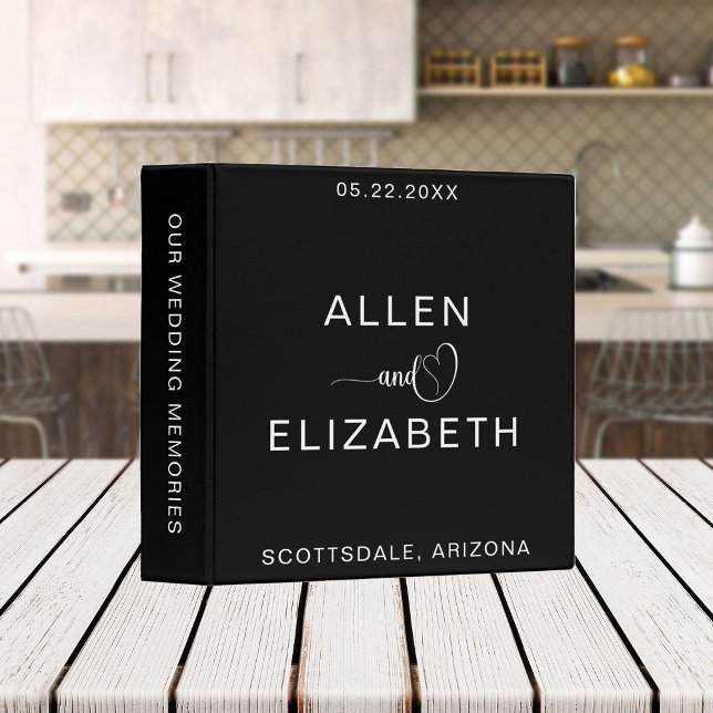 Modern Black and White Customized Bride and Groom 3 Ring Binder (Creator Uploaded)