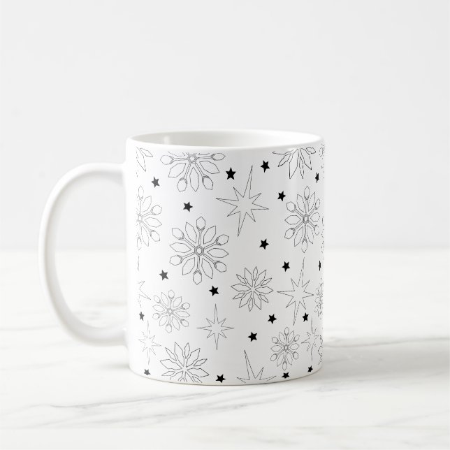 Modern Black and White Cute Christmas Pattern Coffee Mug (Left)