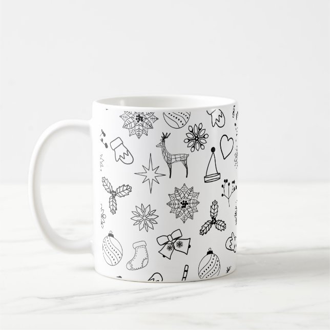 Modern Black and White Cute Christmas Pattern Coffee Mug (Left)