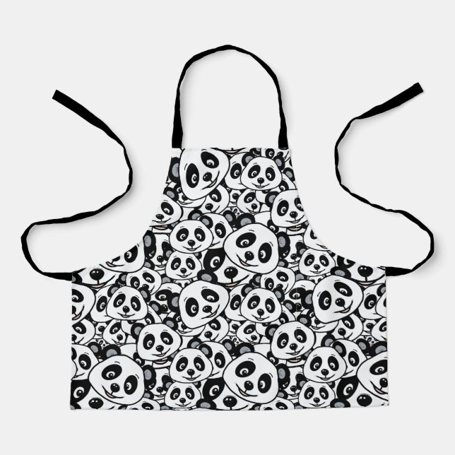 Modern Black and White Cute Panda Bear Pattern Apron (Front)