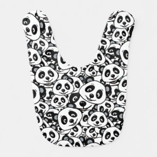 Modern Black and White Cute Panda Bear Pattern Baby Bib