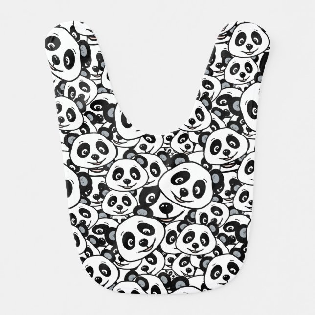 Modern Black and White Cute Panda Bear Pattern Baby Bib (Front)