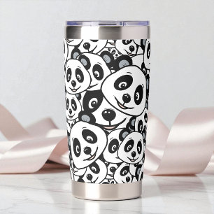 Modern Black and White Cute Panda Bear Pattern Insulated Tumbler