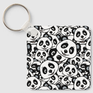 Modern Black and White Cute Panda Bear Pattern Keychain