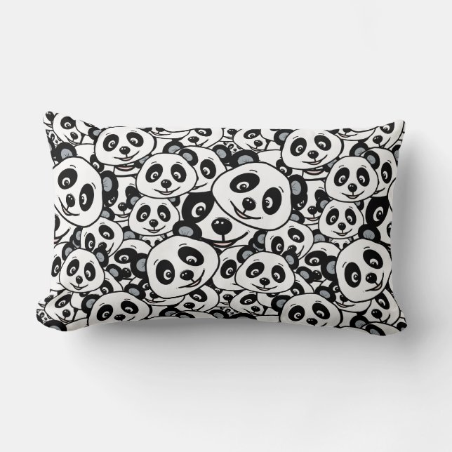 Modern Black and White Cute Panda Bear Pattern Lumbar Pillow (Front)