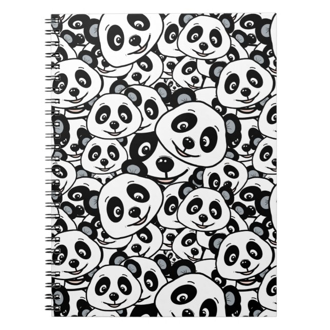 Modern Black and White Cute Panda Bear Pattern Notebook (Front)