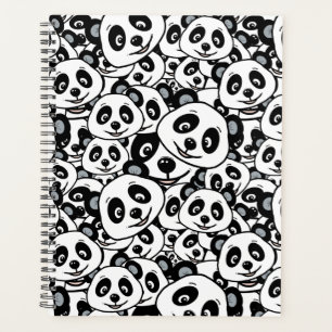 Modern Black and White Cute Panda Bear Pattern Planner