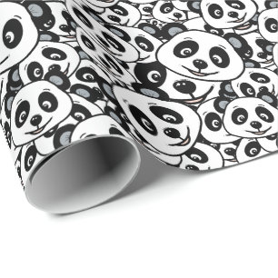 Modern Black and White Cute Panda Bear Pattern Wrapping Paper