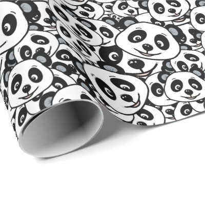 Modern Black and White Cute Panda Bear Pattern Wrapping Paper