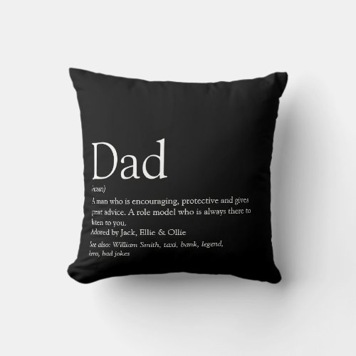 Modern Black and White Dad Daddy Father Definition Throw Pillow