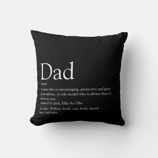 Modern Black and White Dad Daddy Father Definition Throw Pillow (Front)