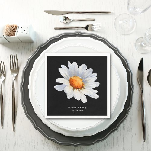 Modern Black and White Daisy Flower Wedding Napkins
