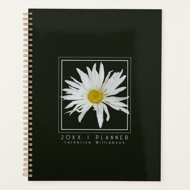 Modern Black and White Daisy Pattern Name 2026 Planner (Front)