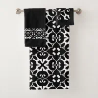 Damask Baroque Pattern Black on White Hand & Bath Towel