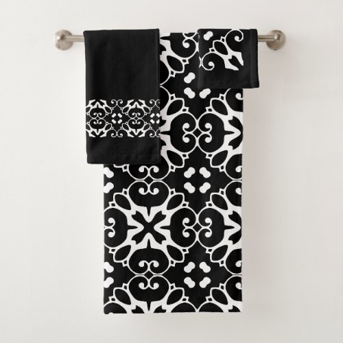 Modern Black and White damask bathroom Bath Towel Set