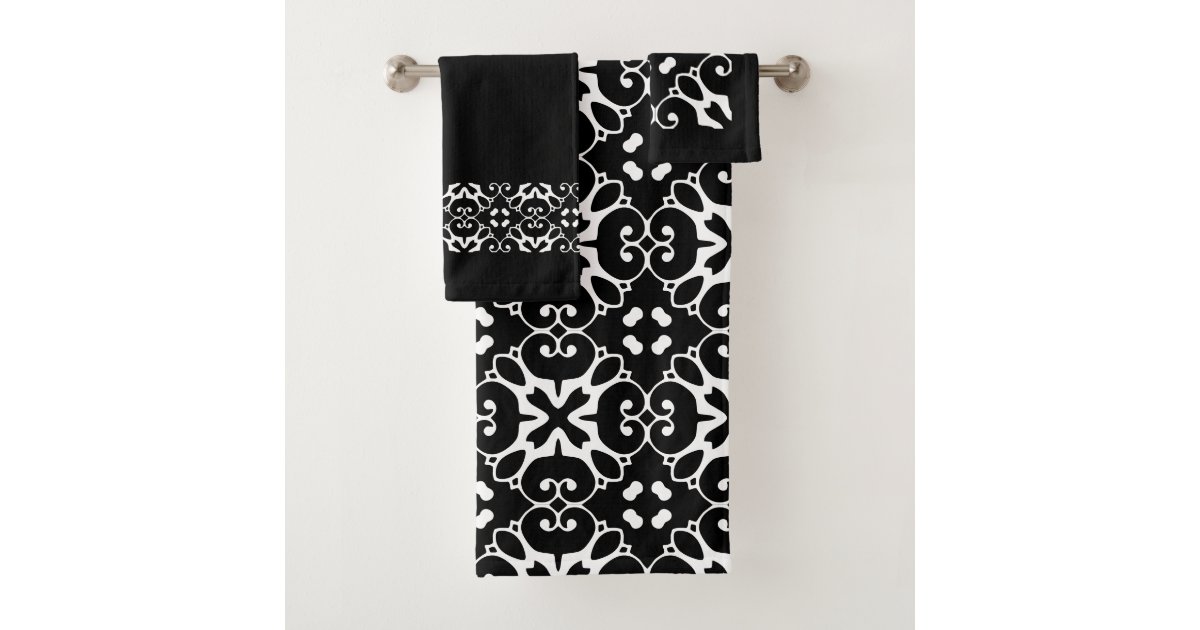 Classy Black and White Damask Bath Towel Set, Zazzle