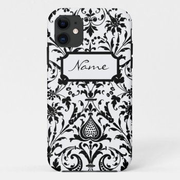 Modern Black And White Damask Iphone 11 Case by JoyMerrymanStore at Zazzle