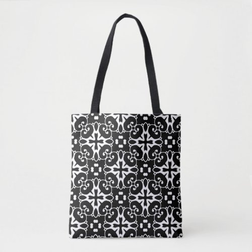 Modern Black and White damask Graphic Floral Tote Bag