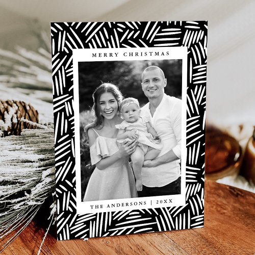 Modern Black and White Dashed Photo Holiday Card