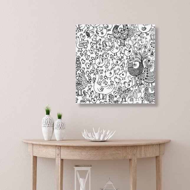 Modern  Black and White Decorative Birds Pattern Canvas Print (Creator Uploaded)