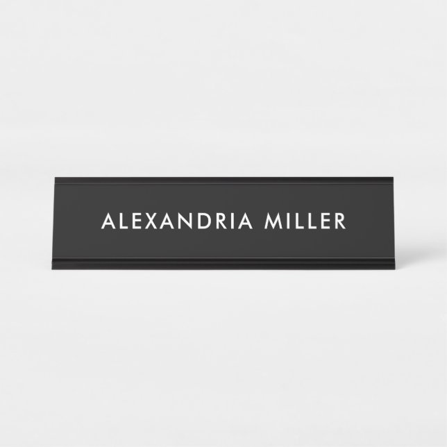 Modern Black and White Desk Name Plate (Front)