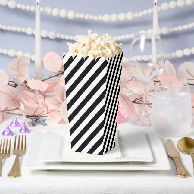 Modern Black and White Diagonal Striped Popcorn Fa Favor Boxes (Wedding)