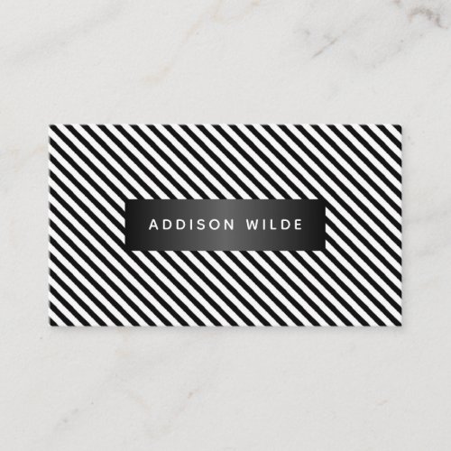 Modern Black And White Diagonal Stripes Business Card