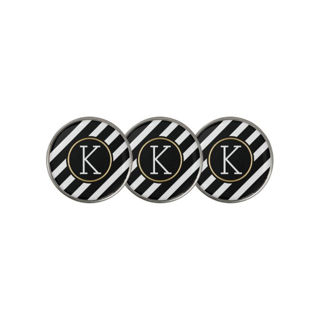 Modern Black And White Diagonal Stripes Pattern Golf Ball Marker (3 Up)