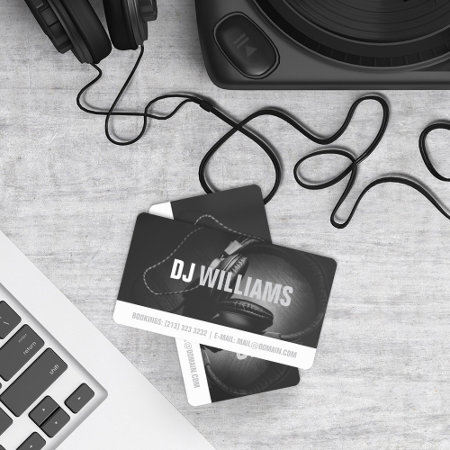 Modern Black And White Dj Deejay Musician Business Card