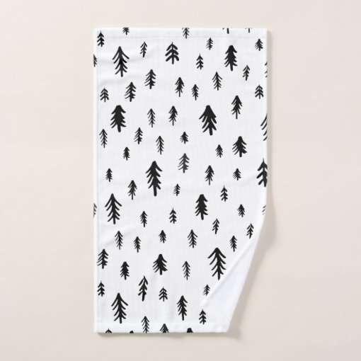 Modern Black and White Doddle Christmas Pine Trees Bath Towel Set Zazzle