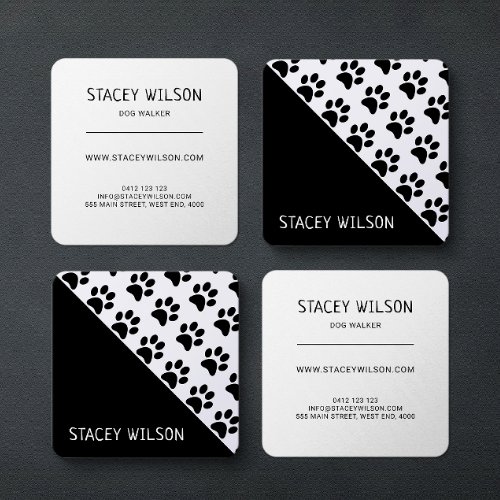 Modern Black And White Dog Walker Or Pet Groomer Square Business Card