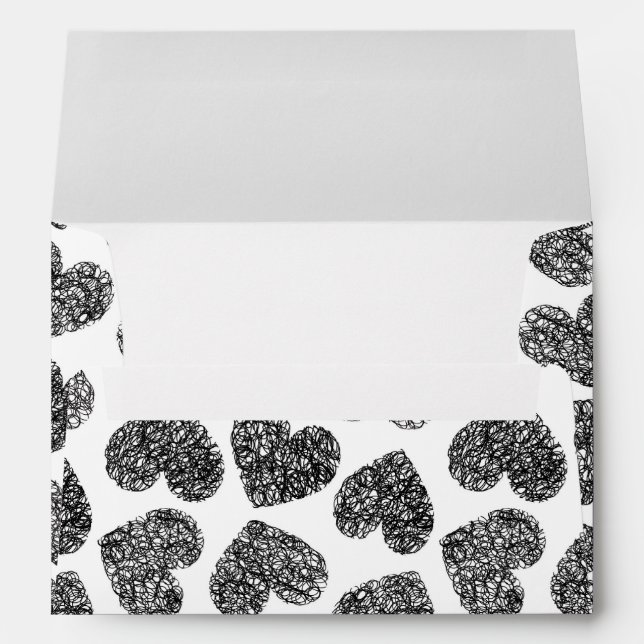 Modern Black and White Doodle Hearts Pattern Envelope (Back (Bottom))